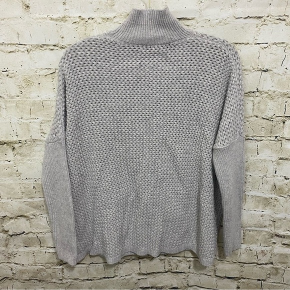 LOFT Gray Open Knit Cotton Camel Mock Neck Sweater - Picture 4 of 6